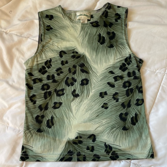 Vintage green & black abstract feather print tank top by Frazier Lawrence - Picture 1 of 4